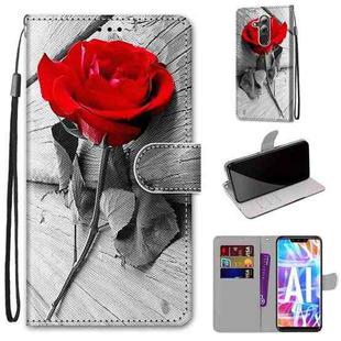 For Huawei Mate 20 Lite / Maimang 7 Coloured Drawing Cross Texture Horizontal Flip PU Leather Case with Holder & Card Slots & Wallet & Lanyard(B10 Wood Red Rose)
