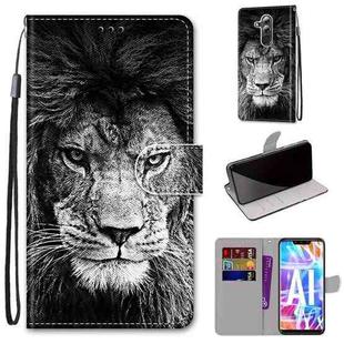 For Huawei Mate 20 Lite / Maimang 7 Coloured Drawing Cross Texture Horizontal Flip PU Leather Case with Holder & Card Slots & Wallet & Lanyard(B11 Black White Lion Head)
