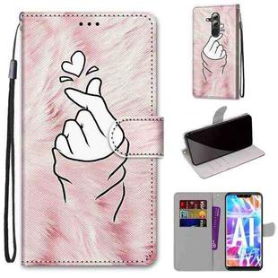 For Huawei Mate 20 Lite / Maimang 7 Coloured Drawing Cross Texture Horizontal Flip PU Leather Case with Holder & Card Slots & Wallet & Lanyard(Pink Hands Heart)