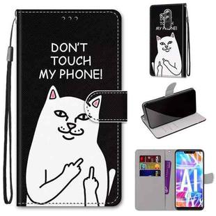For Huawei Mate 20 Lite / Maimang 7 Coloured Drawing Cross Texture Horizontal Flip PU Leather Case with Holder & Card Slots & Wallet & Lanyard(18 Middle Finger White Cat)