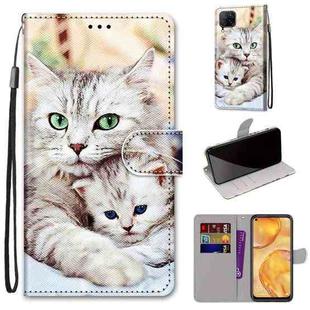 For Huawei nova 6 SE / P40 Lite Coloured Drawing Cross Texture Horizontal Flip PU Leather Case with Holder & Card Slots & Wallet & Lanyard(Big Cat Holding Kitten)