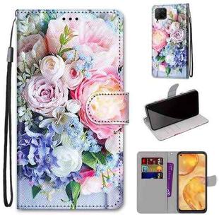 For Huawei nova 6 SE / P40 Lite Coloured Drawing Cross Texture Horizontal Flip PU Leather Case with Holder & Card Slots & Wallet & Lanyard(Light Pink Bouquet)