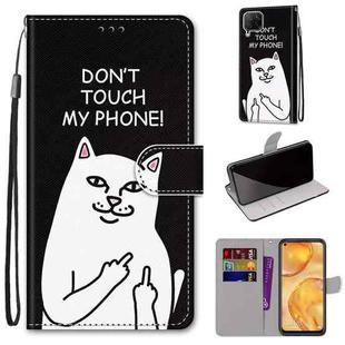 For Huawei nova 6 SE / P40 Lite Coloured Drawing Cross Texture Horizontal Flip PU Leather Case with Holder & Card Slots & Wallet & Lanyard(18 Middle Finger White Cat)