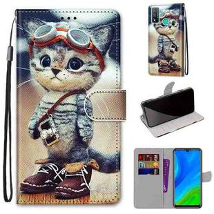 For Huawei P smart 2020 Coloured Drawing Cross Texture Horizontal Flip PU Leather Case with Holder & Card Slots & Wallet & Lanyard(Leather Shoes Cat)
