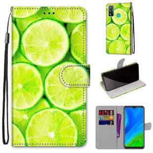 For Huawei P smart 2020 Coloured Drawing Cross Texture Horizontal Flip PU Leather Case with Holder & Card Slots & Wallet & Lanyard(Green Lemon)