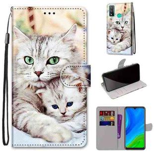 For Huawei P smart 2020 Coloured Drawing Cross Texture Horizontal Flip PU Leather Case with Holder & Card Slots & Wallet & Lanyard(Big Cat Holding Kitten)