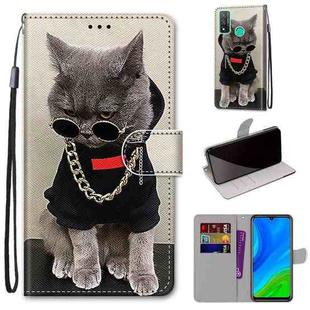 For Huawei P smart 2020 Coloured Drawing Cross Texture Horizontal Flip PU Leather Case with Holder & Card Slots & Wallet & Lanyard(B09 Golden Chain Grey Cat)