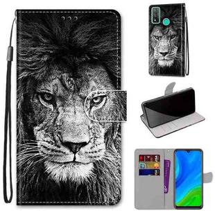 For Huawei P smart 2020 Coloured Drawing Cross Texture Horizontal Flip PU Leather Case with Holder & Card Slots & Wallet & Lanyard(B11 Black White Lion Head)