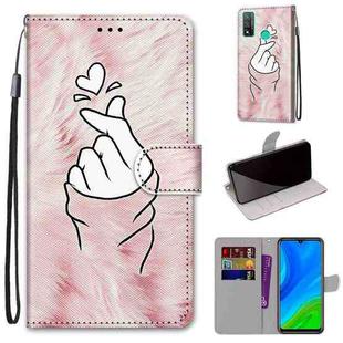 For Huawei P smart 2020 Coloured Drawing Cross Texture Horizontal Flip PU Leather Case with Holder & Card Slots & Wallet & Lanyard(Pink Hands Heart)