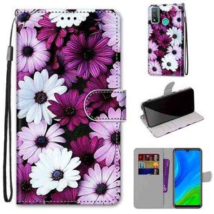For Huawei P smart 2020 Coloured Drawing Cross Texture Horizontal Flip PU Leather Case with Holder & Card Slots & Wallet & Lanyard(Chrysanthemum Pink White Purple)