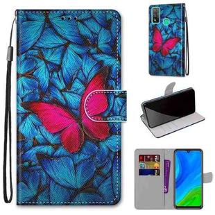 For Huawei P smart 2020 Coloured Drawing Cross Texture Horizontal Flip PU Leather Case with Holder & Card Slots & Wallet & Lanyard(Blue Red Butterfly)