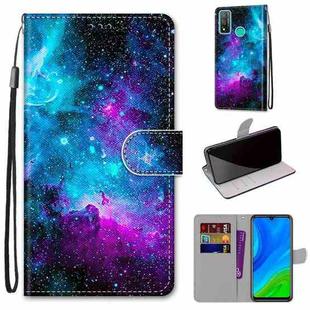 For Huawei P smart 2020 Coloured Drawing Cross Texture Horizontal Flip PU Leather Case with Holder & Card Slots & Wallet & Lanyard(Purple Green Starry Sky)