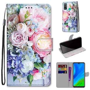 For Huawei P smart 2020 Coloured Drawing Cross Texture Horizontal Flip PU Leather Case with Holder & Card Slots & Wallet & Lanyard(Light Pink Bouquet)