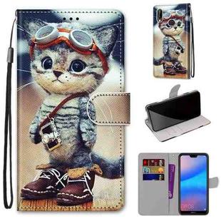 For Huawei P20 Lite / nova 3e Coloured Drawing Cross Texture Horizontal Flip PU Leather Case with Holder & Card Slots & Wallet & Lanyard(Leather Shoes Cat)