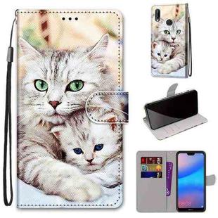 For Huawei P20 Lite / nova 3e Coloured Drawing Cross Texture Horizontal Flip PU Leather Case with Holder & Card Slots & Wallet & Lanyard(Big Cat Holding Kitten)