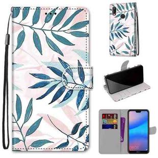 For Huawei P20 Lite / nova 3e Coloured Drawing Cross Texture Horizontal Flip PU Leather Case with Holder & Card Slots & Wallet & Lanyard(Pink Green Leaf)
