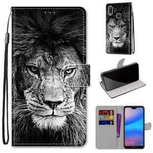 For Huawei P20 Lite / nova 3e Coloured Drawing Cross Texture Horizontal Flip PU Leather Case with Holder & Card Slots & Wallet & Lanyard(B11 Black White Lion Head)