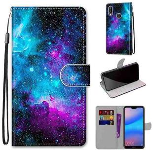 For Huawei P20 Lite / nova 3e Coloured Drawing Cross Texture Horizontal Flip PU Leather Case with Holder & Card Slots & Wallet & Lanyard(Purple Green Starry Sky)
