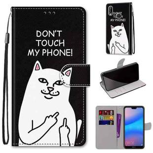 For Huawei P20 Lite / nova 3e Coloured Drawing Cross Texture Horizontal Flip PU Leather Case with Holder & Card Slots & Wallet & Lanyard(18 Middle Finger White Cat)