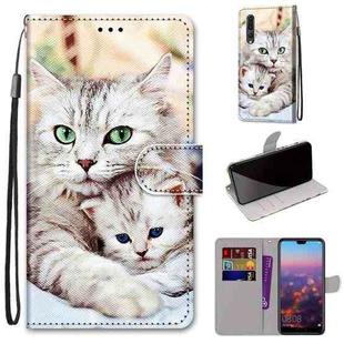 For Huawei P20 Pro Coloured Drawing Cross Texture Horizontal Flip PU Leather Case with Holder & Card Slots & Wallet & Lanyard(Big Cat Holding Kitten)