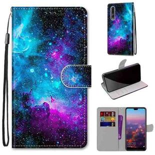 For Huawei P20 Pro Coloured Drawing Cross Texture Horizontal Flip PU Leather Case with Holder & Card Slots & Wallet & Lanyard(Purple Green Starry Sky)