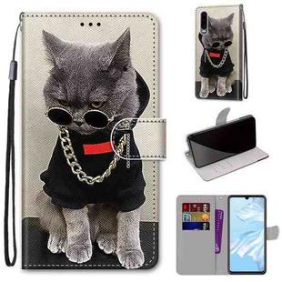 For Huawei P30 Coloured Drawing Cross Texture Horizontal Flip PU Leather Case with Holder & Card Slots & Wallet & Lanyard(B09 Golden Chain Grey Cat)
