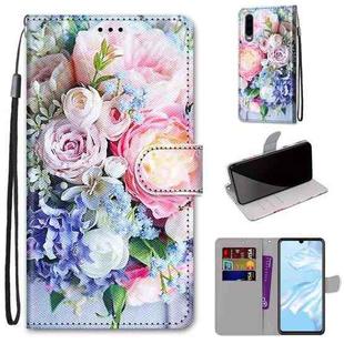 For Huawei P30 Coloured Drawing Cross Texture Horizontal Flip PU Leather Case with Holder & Card Slots & Wallet & Lanyard(Light Pink Bouquet)