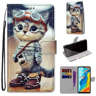 For Huawei P30 Lite Coloured Drawing Cross Texture Horizontal Flip PU Leather Case with Holder & Card Slots & Wallet & Lanyard(Leather Shoes Cat)