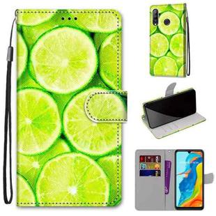 For Huawei P30 Lite Coloured Drawing Cross Texture Horizontal Flip PU Leather Case with Holder & Card Slots & Wallet & Lanyard(Green Lemon)