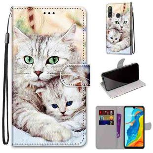 For Huawei P30 Lite Coloured Drawing Cross Texture Horizontal Flip PU Leather Case with Holder & Card Slots & Wallet & Lanyard(Big Cat Holding Kitten)