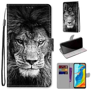For Huawei P30 Lite Coloured Drawing Cross Texture Horizontal Flip PU Leather Case with Holder & Card Slots & Wallet & Lanyard(B11 Black White Lion Head)