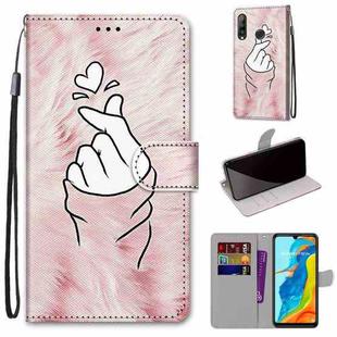 For Huawei P30 Lite Coloured Drawing Cross Texture Horizontal Flip PU Leather Case with Holder & Card Slots & Wallet & Lanyard(Pink Hands Heart)