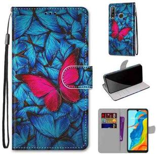 For Huawei P30 Lite Coloured Drawing Cross Texture Horizontal Flip PU Leather Case with Holder & Card Slots & Wallet & Lanyard(Blue Red Butterfly)