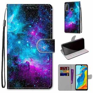 For Huawei P30 Lite Coloured Drawing Cross Texture Horizontal Flip PU Leather Case with Holder & Card Slots & Wallet & Lanyard(Purple Green Starry Sky)