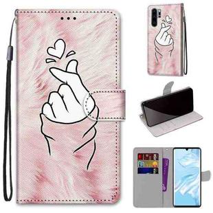 For Huawei P30 Pro Coloured Drawing Cross Texture Horizontal Flip PU Leather Case with Holder & Card Slots & Wallet & Lanyard(Pink Hands Heart)