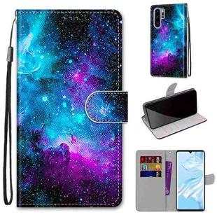 For Huawei P30 Pro Coloured Drawing Cross Texture Horizontal Flip PU Leather Case with Holder & Card Slots & Wallet & Lanyard(Purple Green Starry Sky)