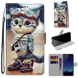 For Huawei P40 Lite E / Y7p Coloured Drawing Cross Texture Horizontal Flip PU Leather Case with Holder & Card Slots & Wallet & Lanyard(Leather Shoes Cat)
