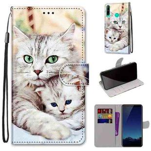 For Huawei P40 Lite E / Y7p Coloured Drawing Cross Texture Horizontal Flip PU Leather Case with Holder & Card Slots & Wallet & Lanyard(Big Cat Holding Kitten)