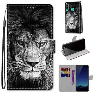 For Huawei P40 Lite E / Y7p Coloured Drawing Cross Texture Horizontal Flip PU Leather Case with Holder & Card Slots & Wallet & Lanyard(B11 Black White Lion Head)