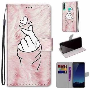 For Huawei P40 Lite E / Y7p Coloured Drawing Cross Texture Horizontal Flip PU Leather Case with Holder & Card Slots & Wallet & Lanyard(Pink Hands Heart)