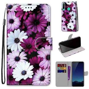 For Huawei P40 Lite E / Y7p Coloured Drawing Cross Texture Horizontal Flip PU Leather Case with Holder & Card Slots & Wallet & Lanyard(Chrysanthemum Pink White Purple)
