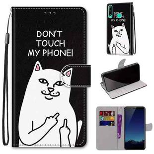 For Huawei P40 Lite E / Y7p Coloured Drawing Cross Texture Horizontal Flip PU Leather Case with Holder & Card Slots & Wallet & Lanyard(18 Middle Finger White Cat)