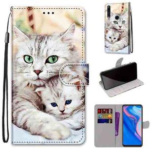 For Huawei P smart Z / Y9 Prime Coloured Drawing Cross Texture Horizontal Flip PU Leather Case with Holder & Card Slots & Wallet & Lanyard(Big Cat Holding Kitten)