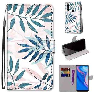 For Huawei P smart Z / Y9 Prime Coloured Drawing Cross Texture Horizontal Flip PU Leather Case with Holder & Card Slots & Wallet & Lanyard(Pink Green Leaf)