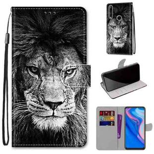 For Huawei P smart Z / Y9 Prime Coloured Drawing Cross Texture Horizontal Flip PU Leather Case with Holder & Card Slots & Wallet & Lanyard(B11 Black White Lion Head)