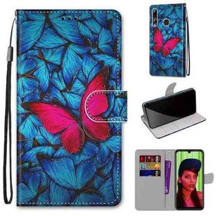 For Huawei P smart+ 2019 / Enjoy 9s Coloured Drawing Cross Texture Horizontal Flip PU Leather Case with Holder & Card Slots & Wallet & Lanyard(Blue Red Butterfly)