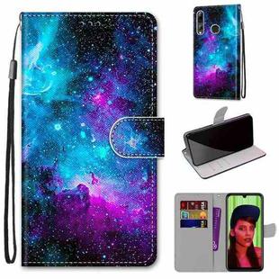 For Huawei P smart+ 2019 / Enjoy 9s Coloured Drawing Cross Texture Horizontal Flip PU Leather Case with Holder & Card Slots & Wallet & Lanyard(Purple Green Starry Sky)