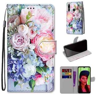 For Huawei P smart+ 2019 / Enjoy 9s Coloured Drawing Cross Texture Horizontal Flip PU Leather Case with Holder & Card Slots & Wallet & Lanyard(Light Pink Bouquet)
