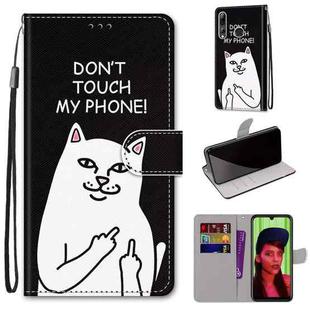 For Huawei P smart+ 2019 / Enjoy 9s Coloured Drawing Cross Texture Horizontal Flip PU Leather Case with Holder & Card Slots & Wallet & Lanyard(18 Middle Finger White Cat)