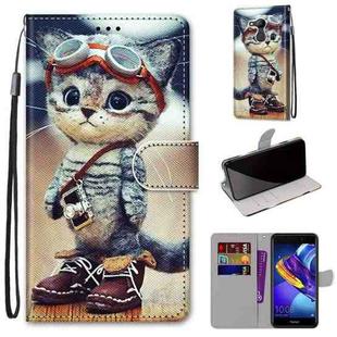 For Huawei Honor V9 Play Coloured Drawing Cross Texture Horizontal Flip PU Leather Case with Holder & Card Slots & Wallet & Lanyard(Leather Shoes Cat)